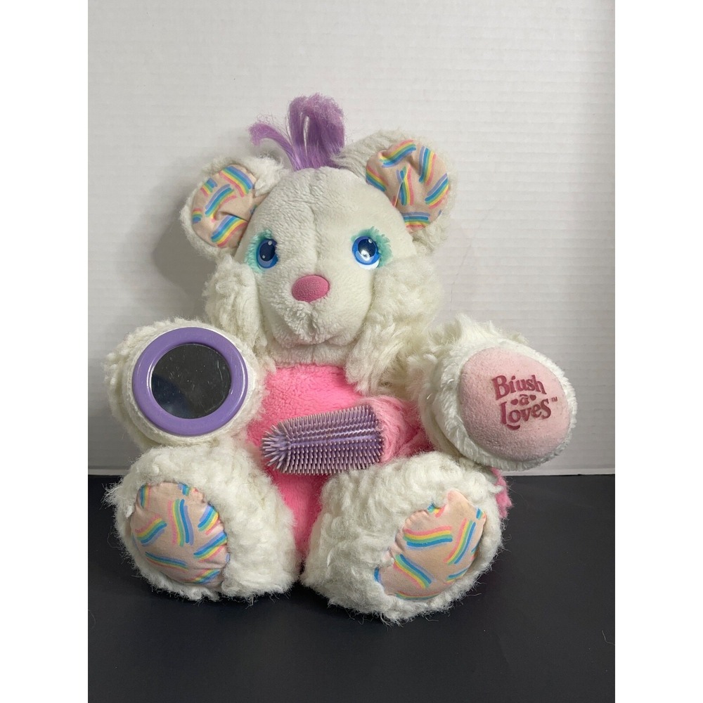 Vintage 1989 Tyco Brush-A-Loves Bubble‎ Love White Bear Plush – Used